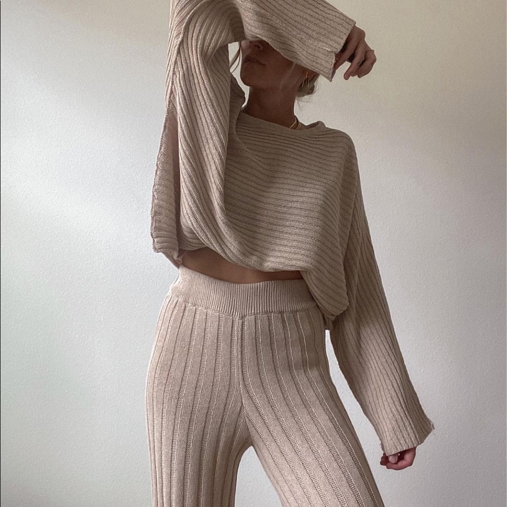 Free People Imogene ribbed knit set in beige